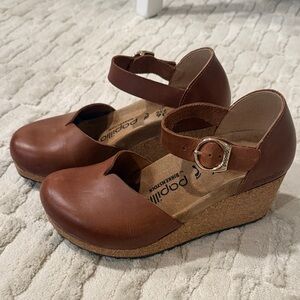 Birkenstock Papillio Brown Leather Wedges